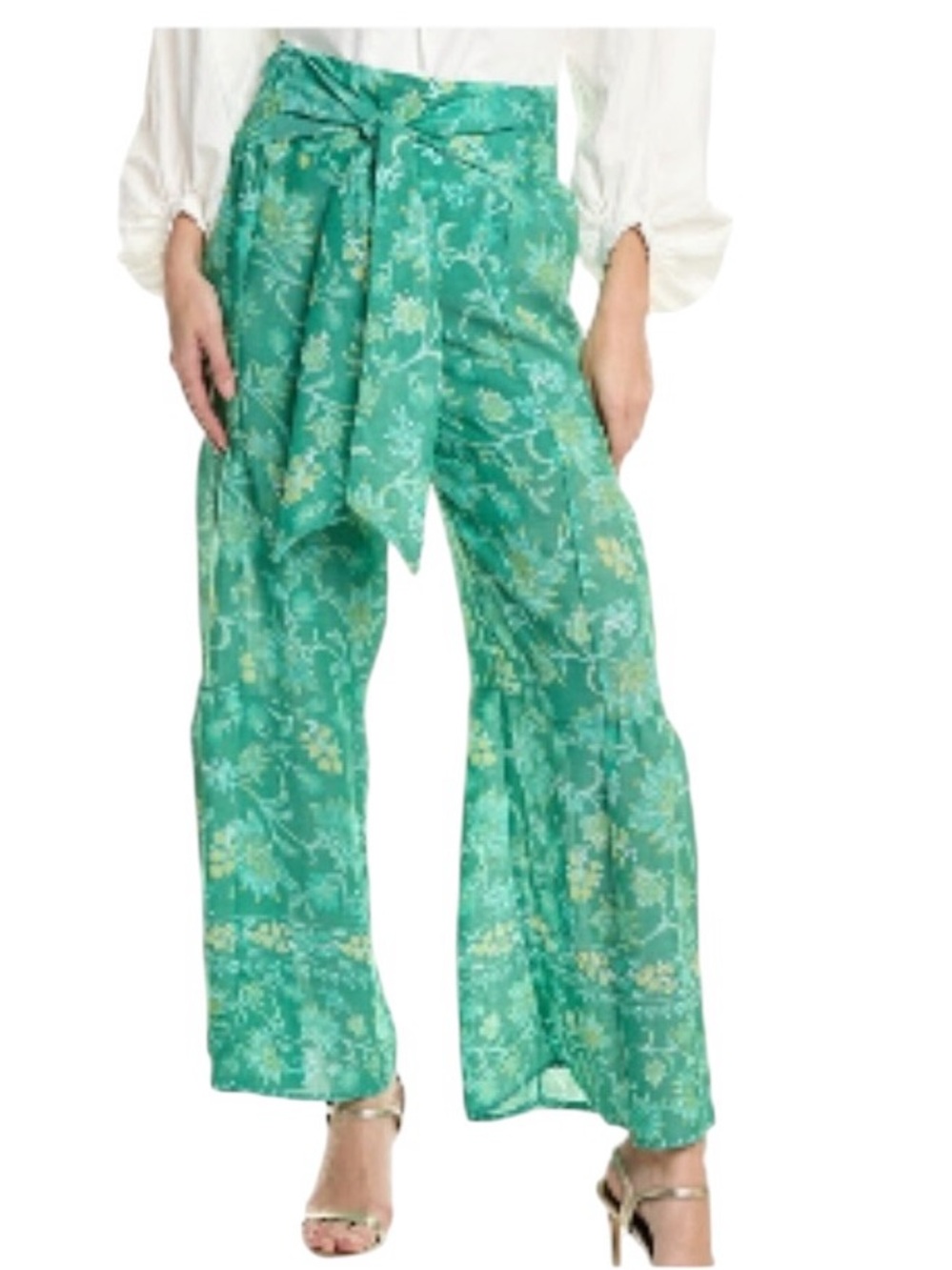 Nanette Lepore green floral wide leg tiered cabana bloomer pants lightweight